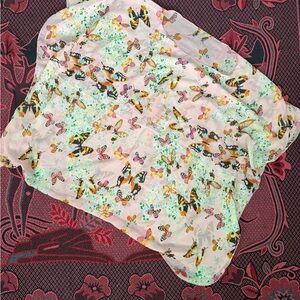 Butterfly Print Chiffon Scarf - Pastel Pink & Multicolor